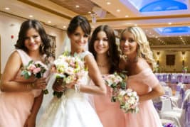the three beautiful women and the bride are smiling while taking a picture